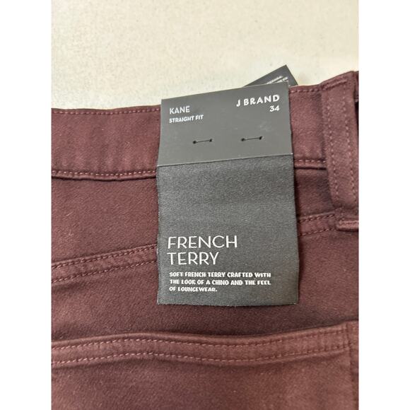 J Brand Kane Straight Fit Jean French Terry Burgundy Size 34 NWTs - Picture 7 of 13